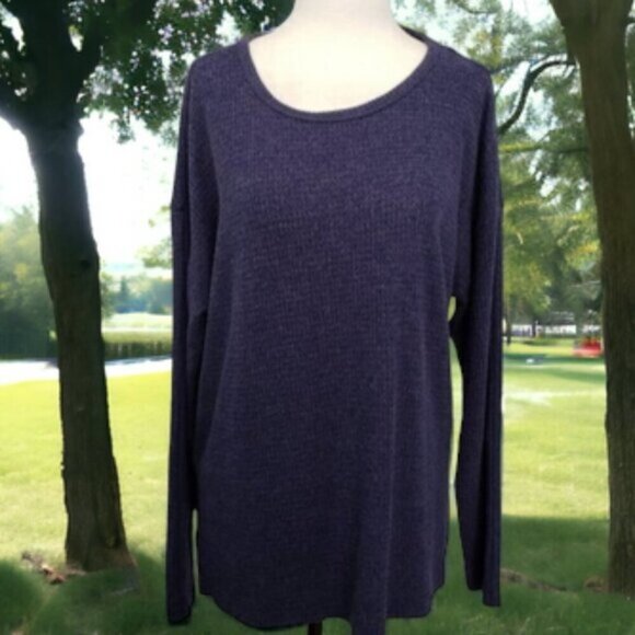 Aerie Waffle Knit Long Sleeve Top Hi Low Hem Purple Blue Women's Medium Casual - Picture 9 of 9